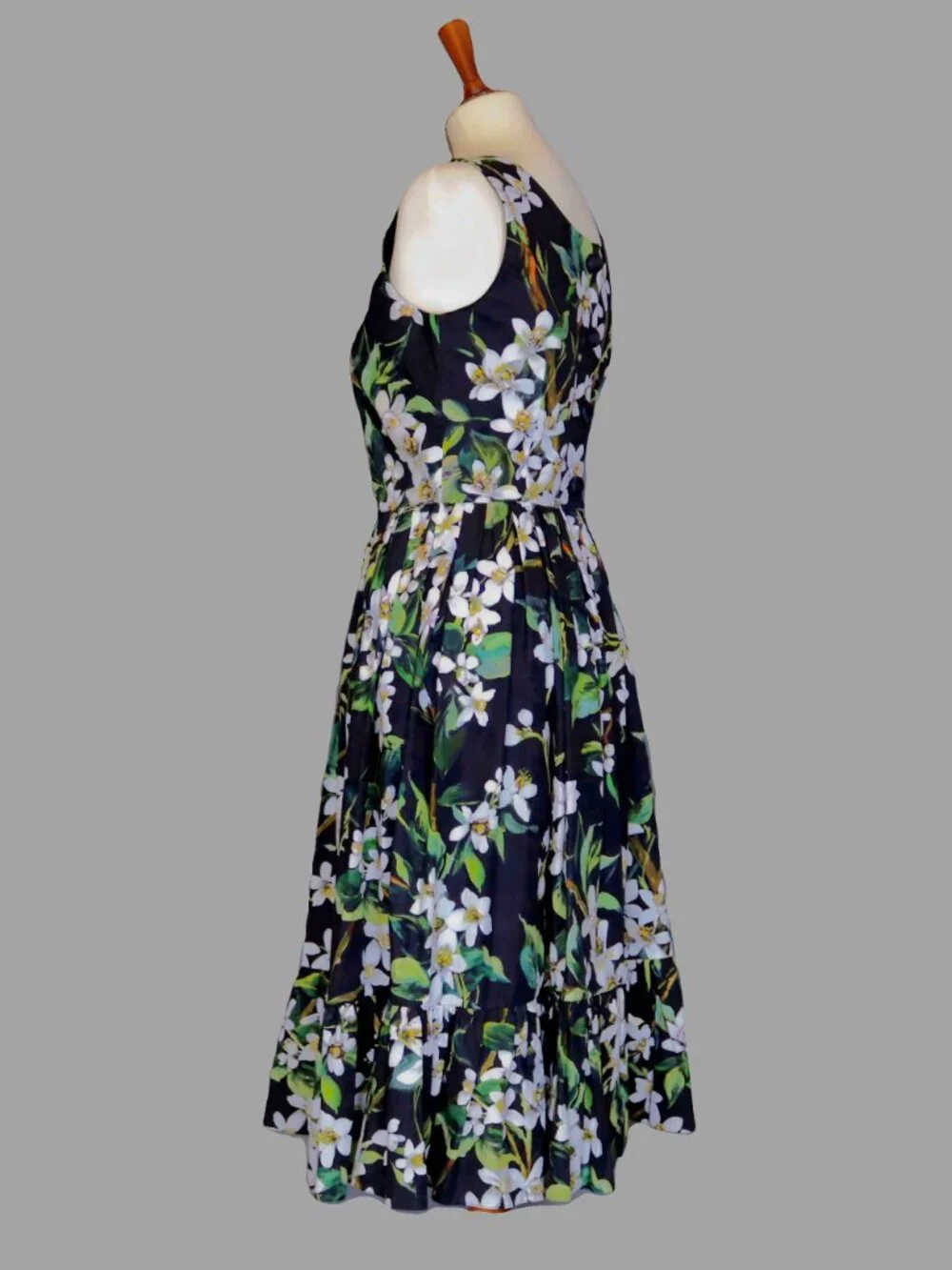 Dolce & Gabbana Size 44 Dress Black Green Floral Orange Blossom Midi Dress - Picture 4 of 16